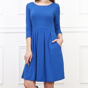 Royal Blue Side-Pocket Fit & Flare Dress